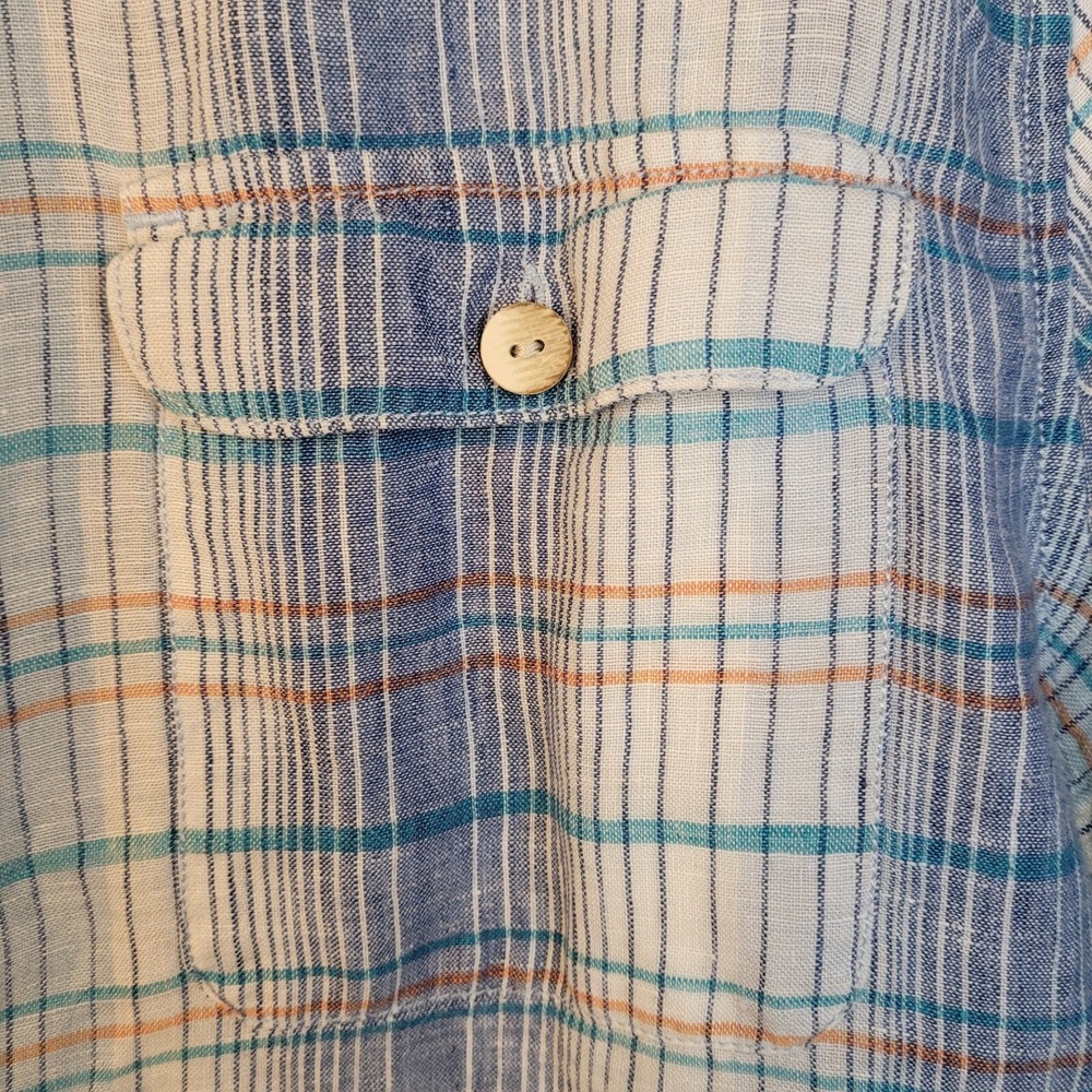 Tommy Bahama Mens 100% Linen Striped Shirt Size L Wooden Button Front Blue Orang - Picture 4 of 9